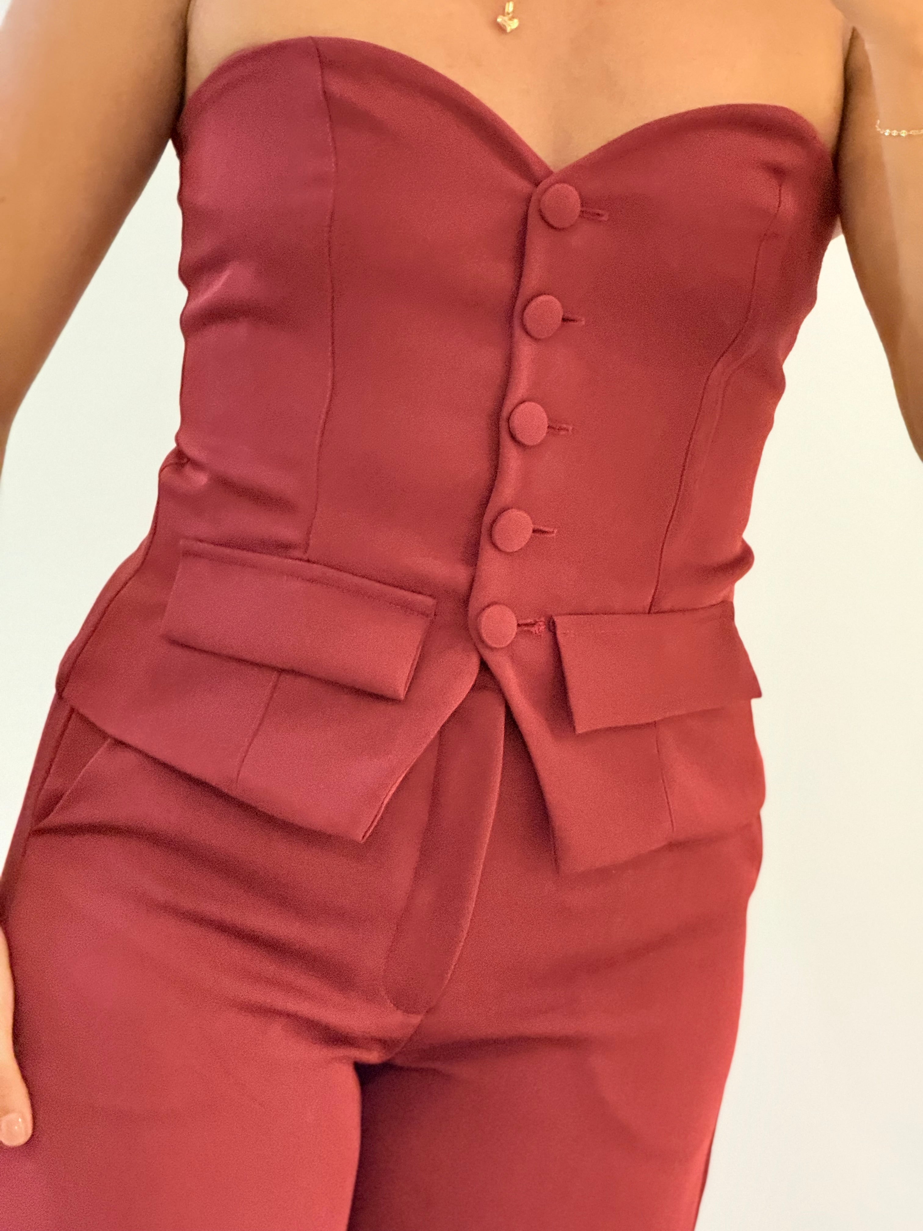 BLUSA STRAPLE SOLAPA VINO TINTO