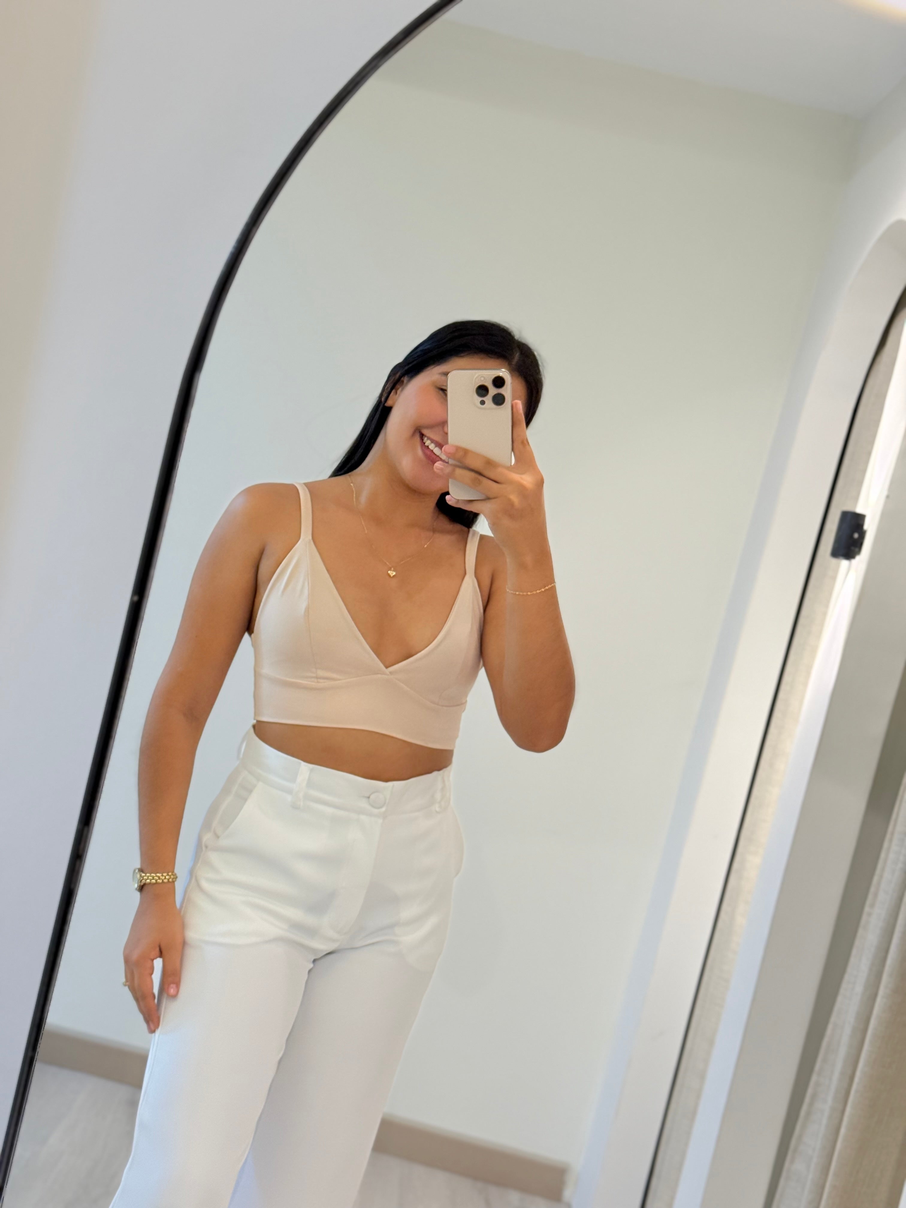 CROP TOP TIRAS BEIGE